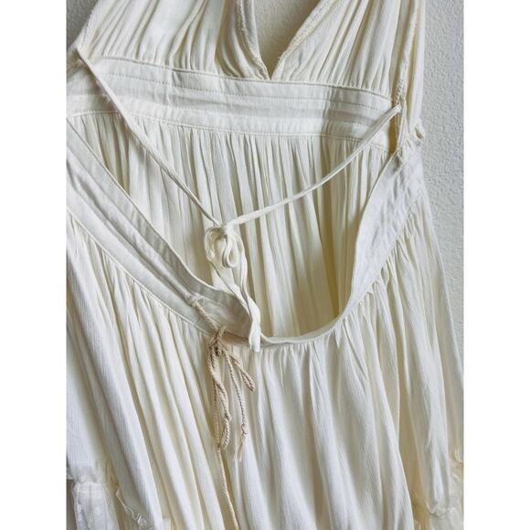 R. Vivimos Dress Womens Small Cream Flowy Boho Sheer Dot Hem - Picture 6 of 9